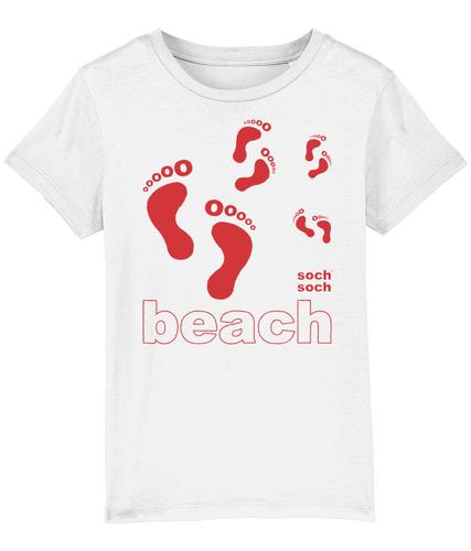 kids organic cotton red pitter patter beach footprints T-Shirt