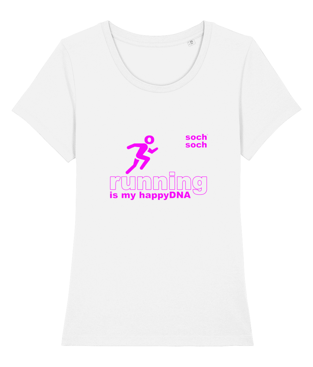 womens organic pink 'running happyDNA' design T-Shirt