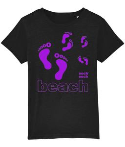 kids organic cotton purple pitter patter beach footprints T-Shirt