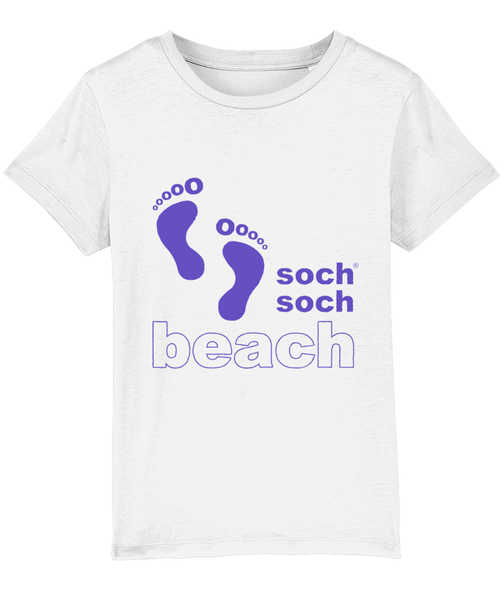 kids organic cotton blue beach footprints T-Shirt