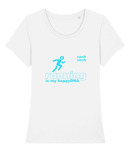 womens organic cotton turquoise 'running happyDNA' design T-Shirt