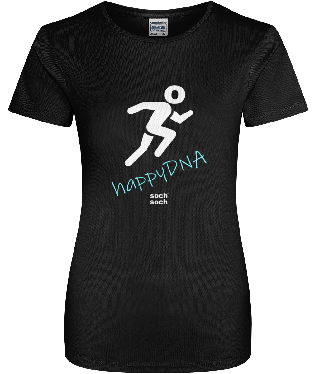 Women's Performance Running T-shirt - Turquoise happyDNA