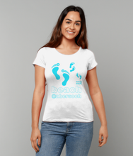 womens organic cotton turquoise abersoch beach footprints T-Shirt